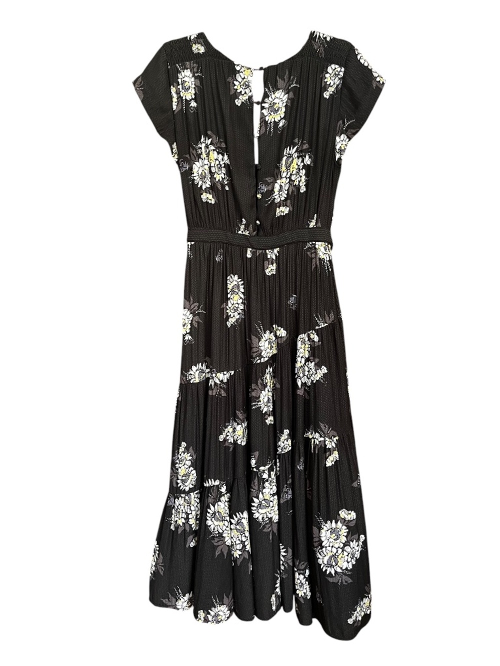 FREE PEOPLE All I Got Black Floral V-Neck Tiered Belted Boho Maxi Dress SZ 10 - Picture 3 of 13